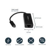 StarTech.com Adattatore USB C a Ethernet Gigabit - Nero - USB 3.1 to RJ45 LAN Network Adapter - USB Type C to Ethernet (US1GC30B