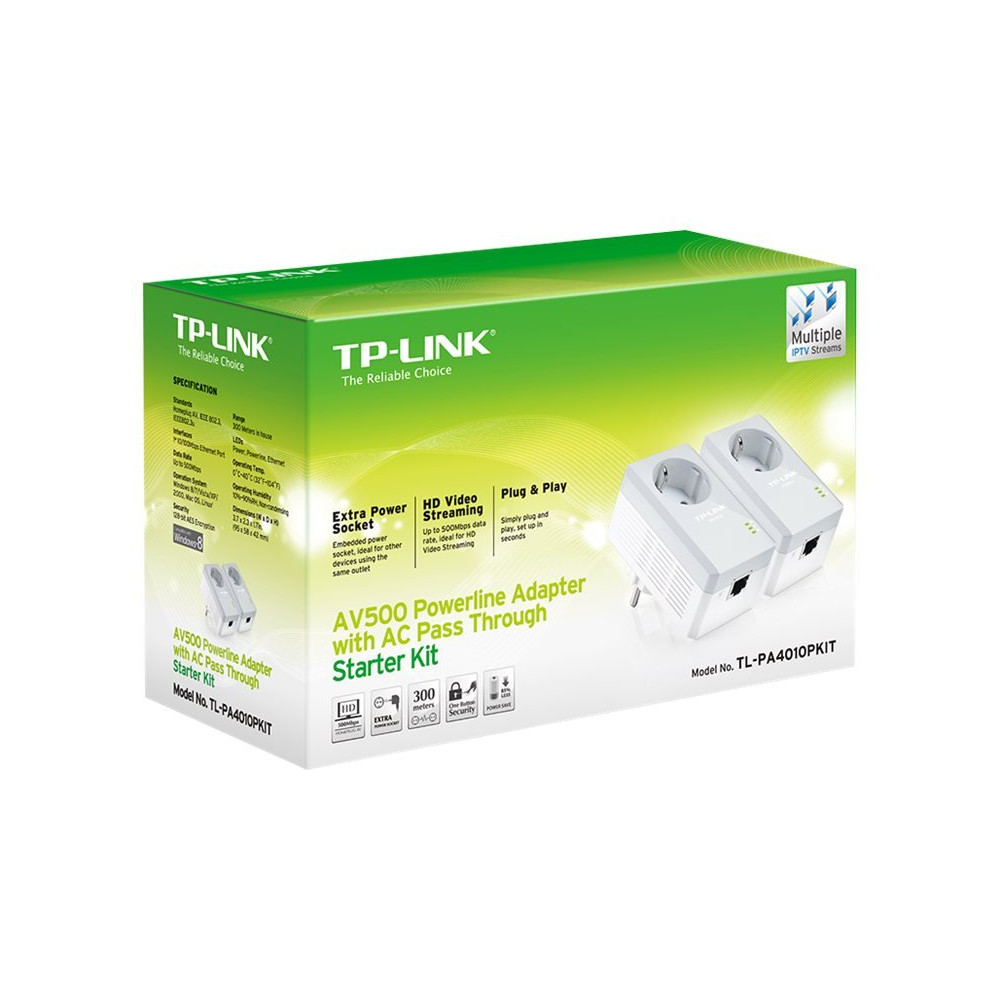 TP-LINK TL-PA4010PKIT Kit AV500+ con Pass Through AC - Kit di adattatori Powerline HomePlug AV (HPAV)