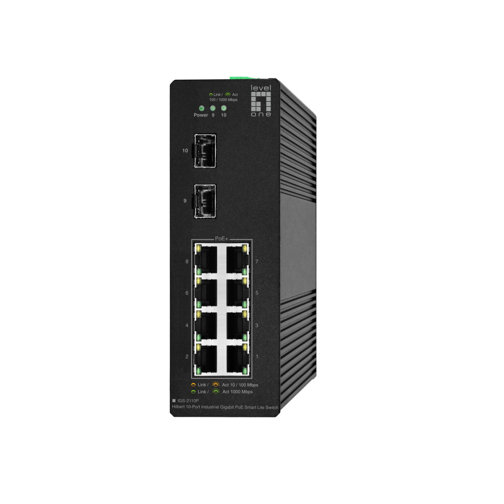 LevelOne Hilbert 10-Port Gigabit PoE Smart Lite Switch, 8 uscite PoE, 2 x Gigabit SFP, 802.3at/af PoE, gestito, L2, Gigabit Ethe