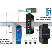 LevelOne Hilbert 5-Port Industrial Gigabit PoE Smart Lite Switch, 4 uscite PoE, 802.3at/af PoE, gestito, L2, Gigabit Ethernet (1