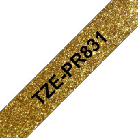 Brother TZe-PR831 - Stampa nera su glitter oro di lusso - Rolla (1,2 cm x 8 m)