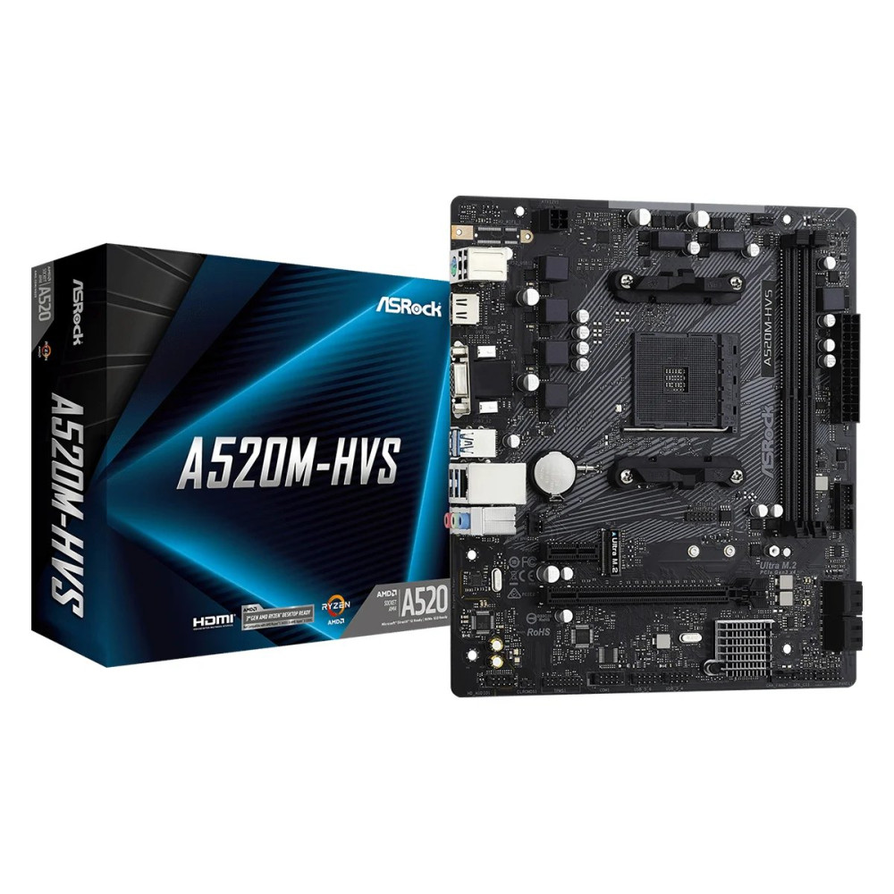 ASRock A520M-HVS - Scheda madre - micro ATX - Socket AM4 - Scheda Madre AMD A520 - USB 3.2 Gen 1 - LAN Gigabit - Grafica integra