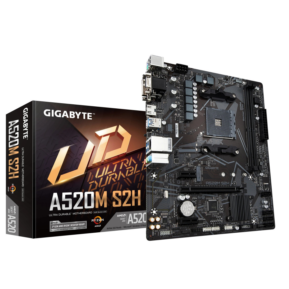 Gigabyte A520M S2H - 1.0 - Scheda madre - micro ATX - Socket AM4 - Scheda Madre AMD A520 - USB 3.2 Gen 1 - LAN Gigabit - Grafica