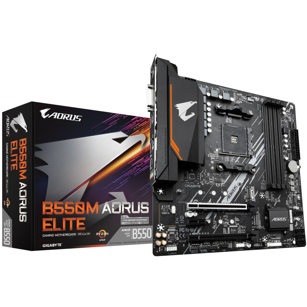Gigabyte B550M AORUS ELITE Mainboard ? AMD Ryzen 5000 CPU, 5+3 Fasi VRM, fino a 4733 MHz DDR4, 1xPCIe 4.0 + 1xPCIe 3.0 M.2, LAN 