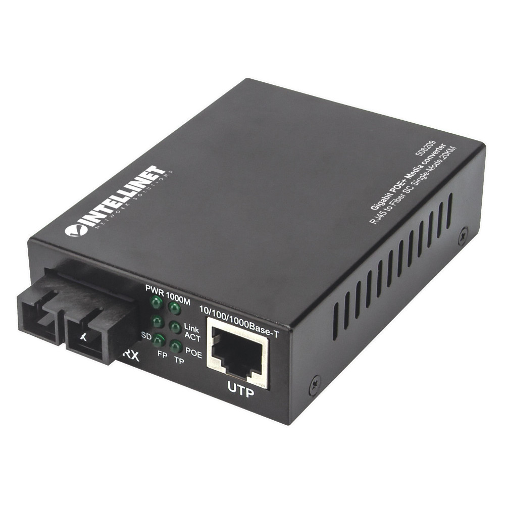 Intellinet Gigabit PoE+ Media Converter, porta 1000Base-T RJ45 a 1000Base-LX (SC)