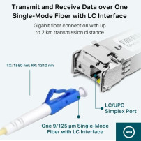 TP-LINK 1000Base-BX Modulo SFP Bidirezionale WDM, Fibra Ottica, 1250 Mbit/s, SFP, LC (UPC), 9/125 ┬Ám, BX
