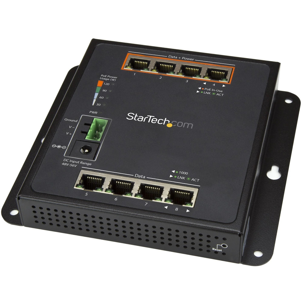 StarTech.com 8 Porta POE Switch Ethernet Gestionato - 30W per PoE+ Port - Industrieller managed Wandmontage Netzwerk Switch - Sw