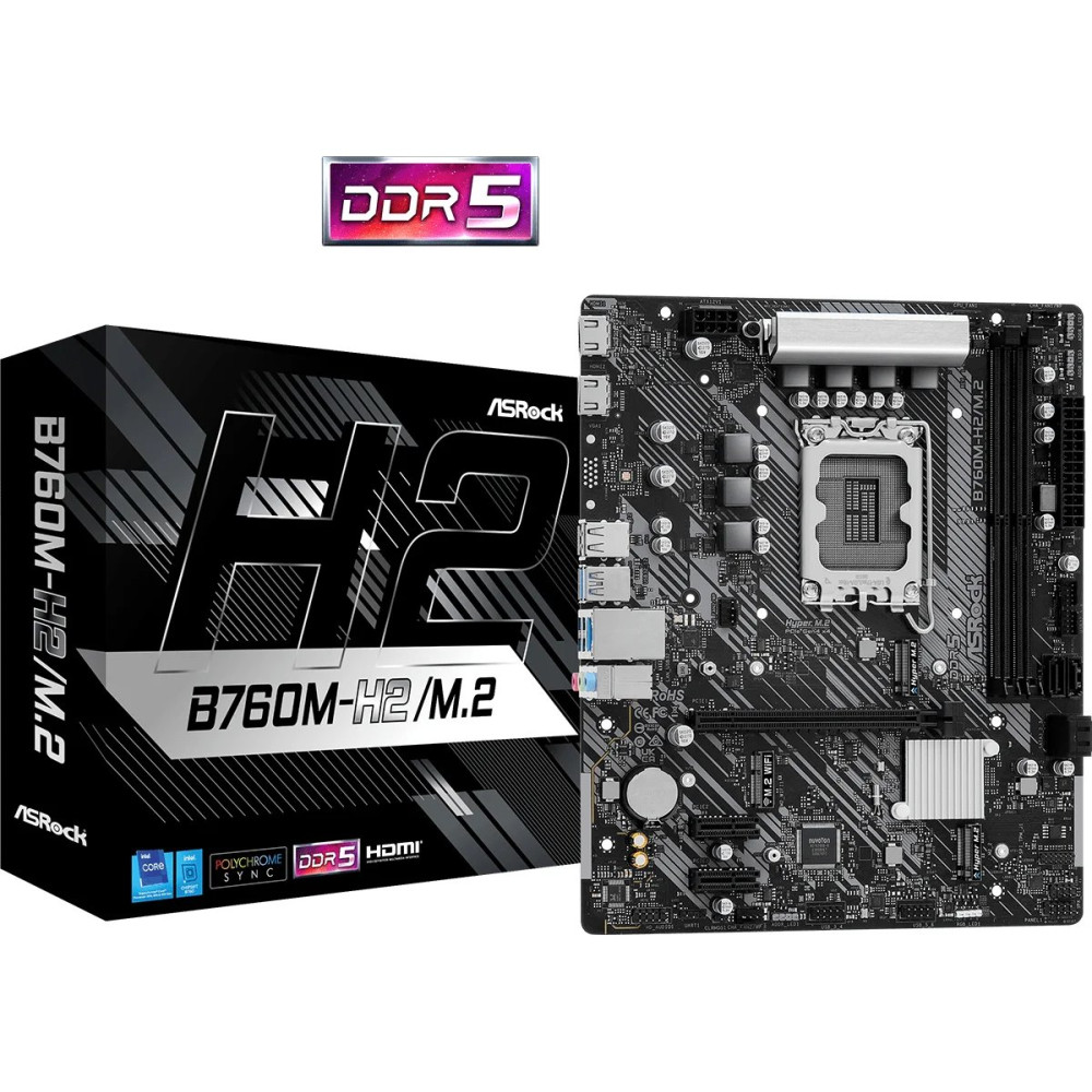 ASRock B760M-H2/M.2 - Scheda madre - micro ATX - Sockel LGA1700 - Chipset B760 - USB 3.2 Gen 1 - LAN a 2,5 Gigabit - Grafica int