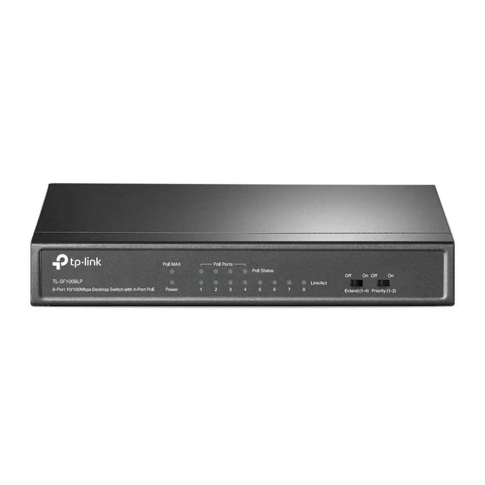 TP-LINK 8-portante switch desktop con 4 porti PoE, non gestito, Fast Ethernet (10/100), Full Duplex, Power over Ethernet (PoE), 
