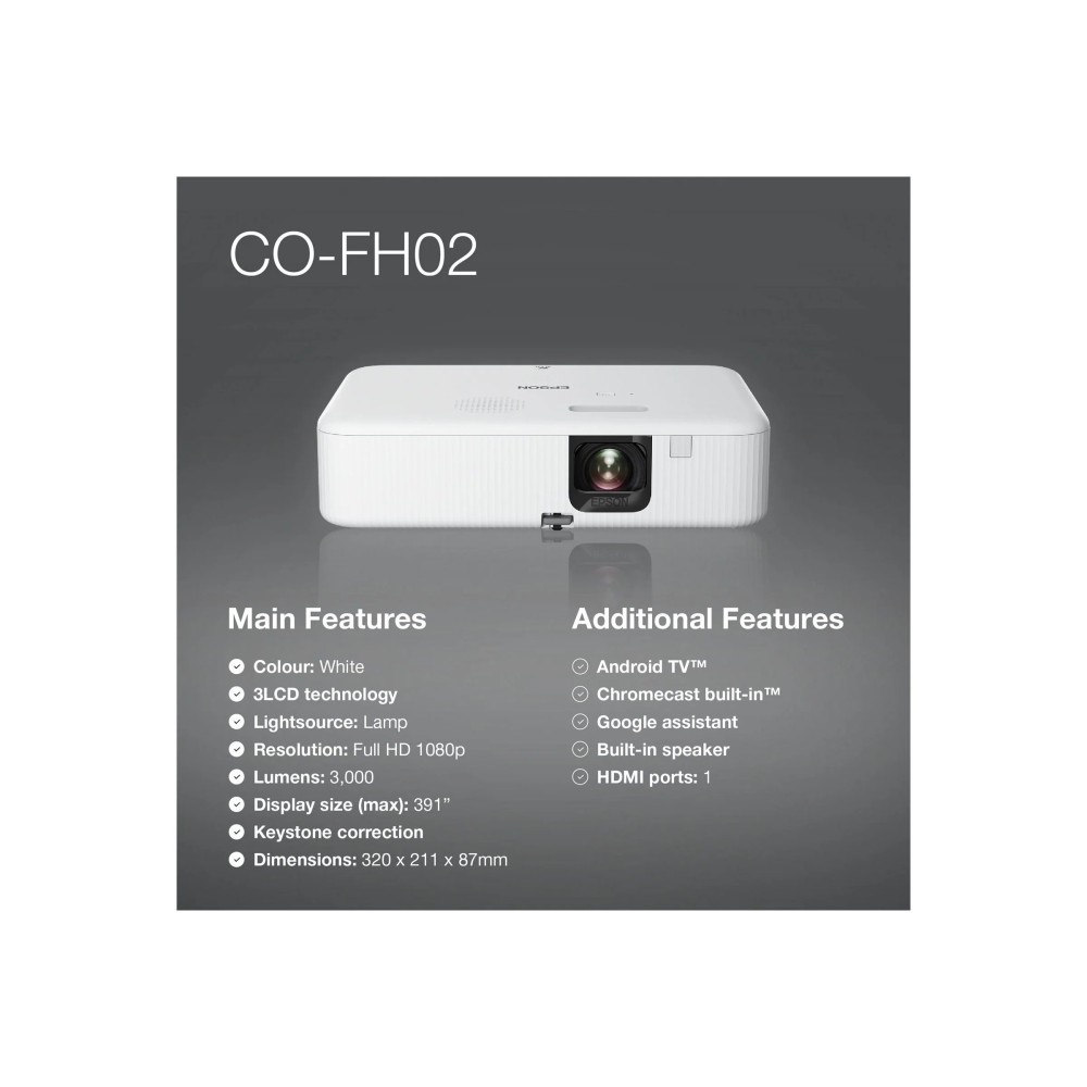 Epson CO-FH02 - Proiettore 3LCD - trasportabile - 3000 lm (bianco)