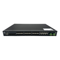 Switch industriale gestito LevelOne 28-port Gigabit con fibra ottica della classe L2-Plus, dotato di 16 connettori SFP per 1 Gbp