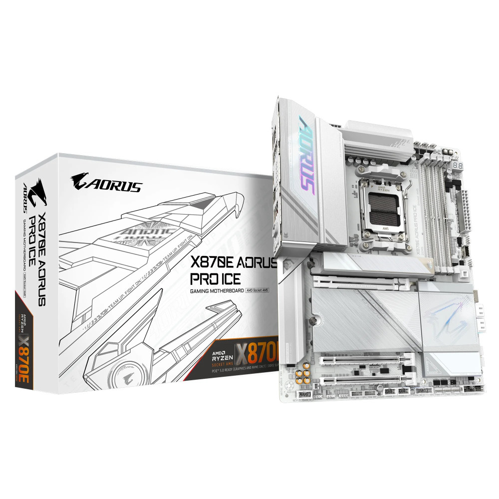 Gigabyte AORUS X870E PRO ICE - Scheda madre - ATX - Socket AM5 - Chips AMD X870E - USB-C 3.2 Gen 2x2, USB4, USB 3.2 Gen 1, USB 3