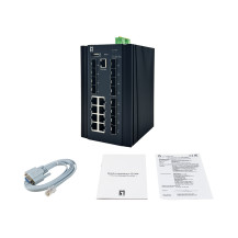 LevelOne 20-porto L2+ Managed Gigabit Industrieswitch, 8x 1GbE RJ45, 8x 1GbE SFP, 4x 1/2.5GbE SFP, montato su DIN-rail, temperat