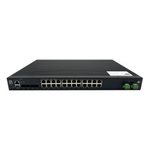 Switch industriale LevelOne a 28 porte L2+, gestito, PoE, con 4 porte SFP+ da 1/2.5/10GbE, 24 uscite PoE, potenza massima di 370