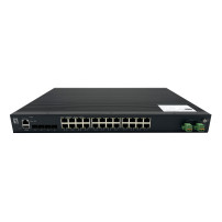 Switch industriale LevelOne a 28 porte L2+, gestito, PoE, con 4 porte SFP+ da 1/2.5/10GbE, 24 uscite PoE, potenza massima di 370