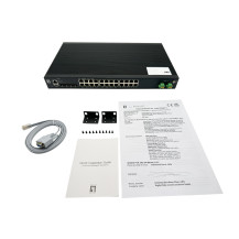 Switch industriale LevelOne a 28 porte L2+, gestito, PoE, con 4 porte SFP+ da 1/2.5/10GbE, 24 uscite PoE, potenza massima di 370