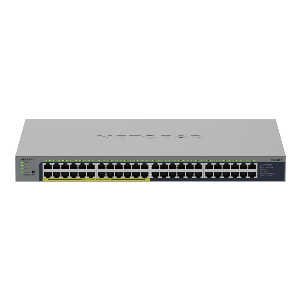Netgear GS748PP - Switch - senza gestione - 24 x 10/100/1000 + 24 x 10/100/1000 (PoE+)