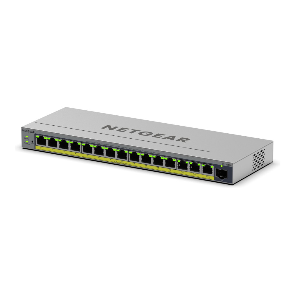 Netgear Easy Smart GS116EPP - Switch - L3 - Intelligente - 1 x 10/100/1000 + 15 x 10/100/1000 (PoE+)