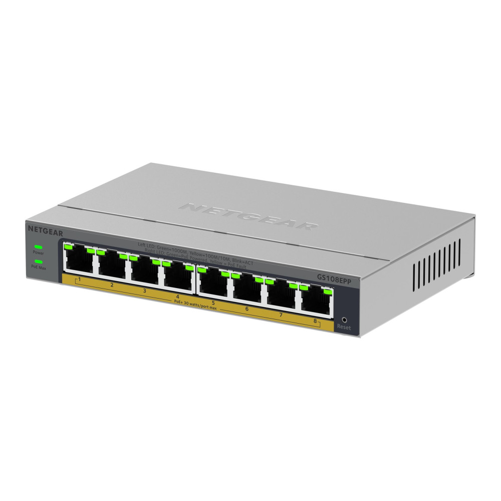 Netgear Easy Smart GS108EPP - Switch - aumento di prestazioni - L3 - Intelligente - 8 x 10/100/1000 (PoE+)