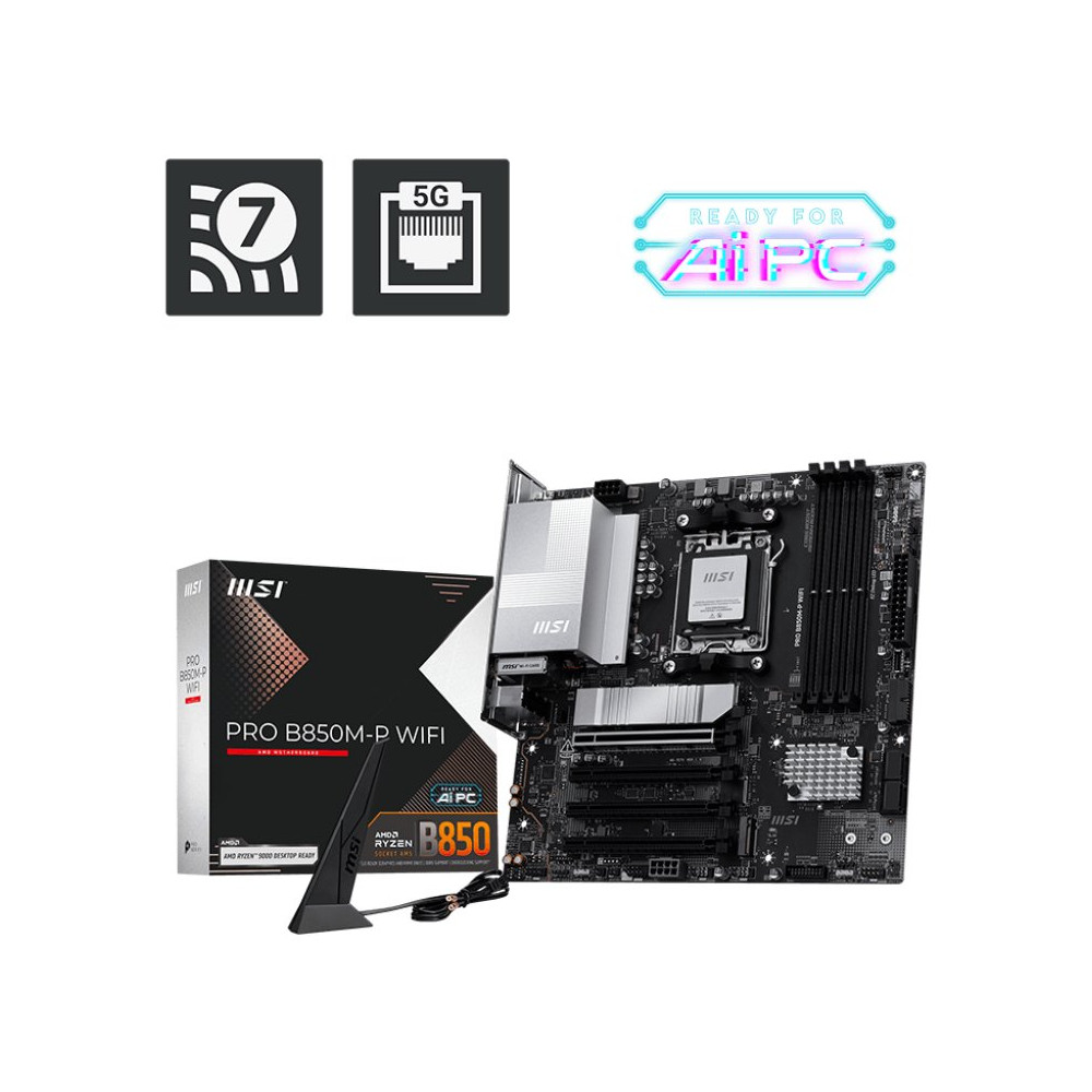 MSI PRO B850M-P WIFI - Scheda madre - micro ATX - Socket AM5 - Chipsatz AMD B850 - USB 3.2 Gen 2, USB-C 3.2 Gen 2, USB 3.2 Gen 1