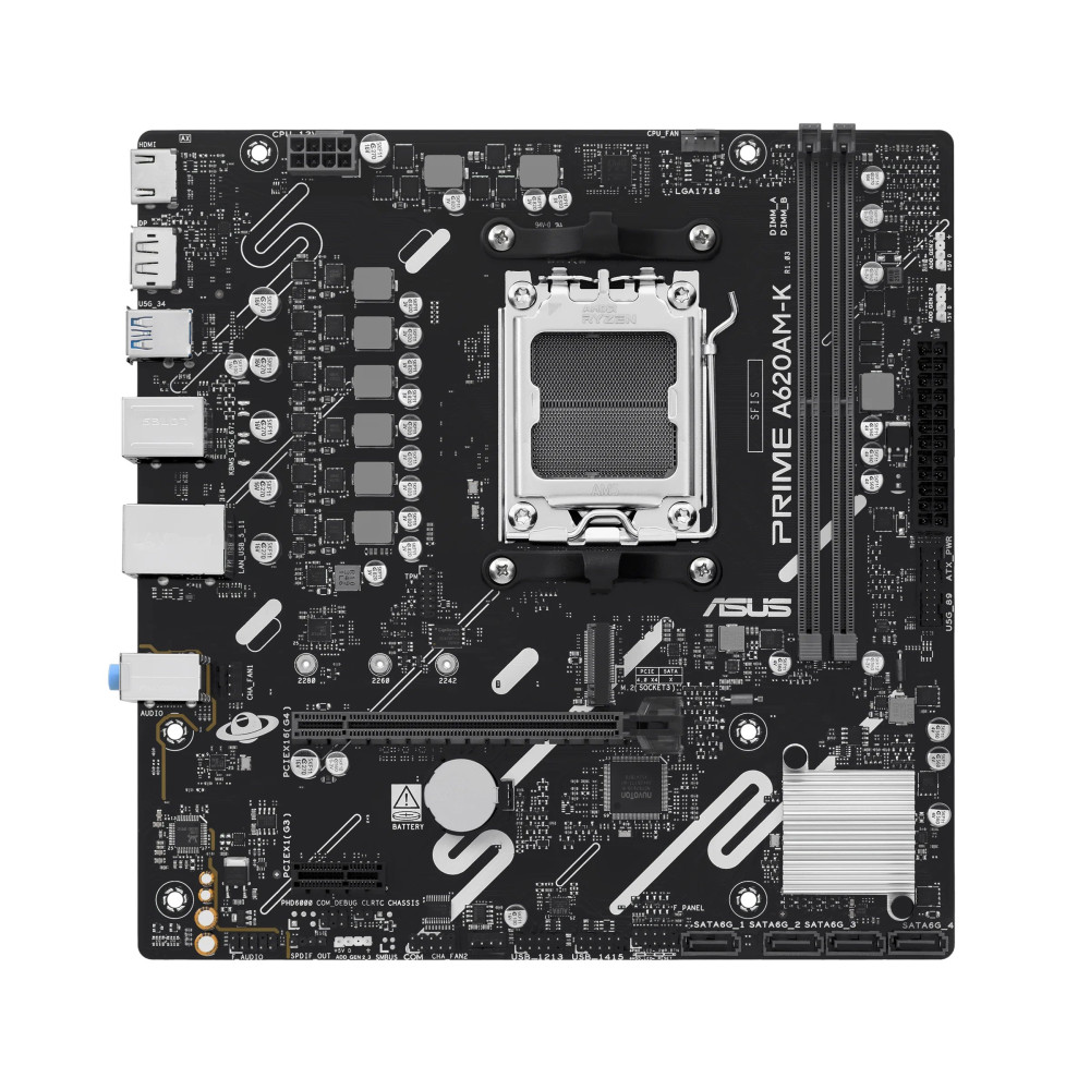 ASUS PRIME A620AM-K - Scheda madre - micro ATX - Socket AM5 - Chipsetto AMD A620A - USB 3.2 Gen 1 - LAN Gigabit - Grafica integr
