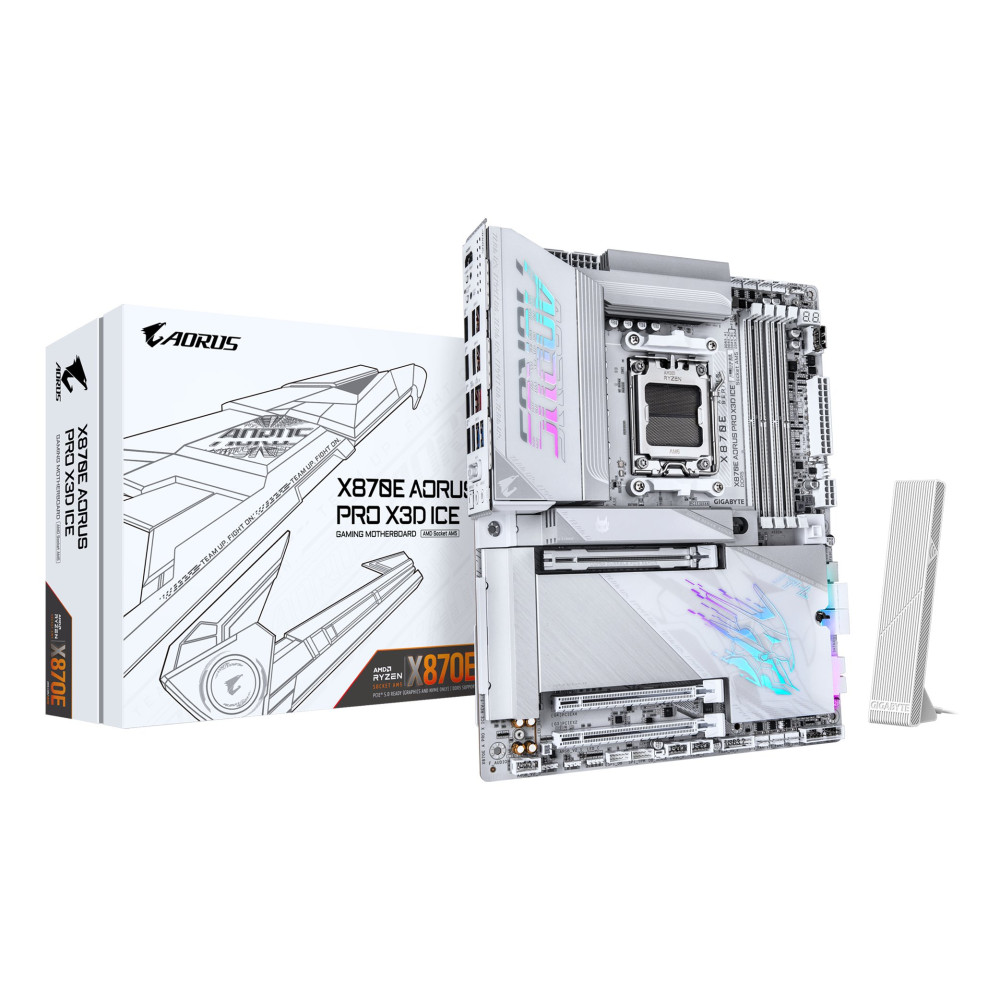 Gigabyte X870E AORUS PRO X3D ICE Mainboard ? Supporta processori AMD Ryzen 9000, 18+2+2 fasi Digital-VRM, fino a 9000 Hz DDR5 (O