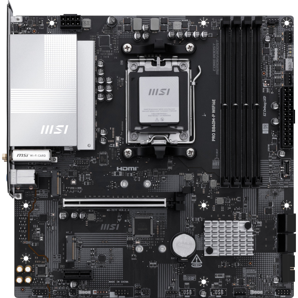 MSI PRO B840M-P WIFI6E, AMD, Sockel AM5, Serie AMD Ryzen 7000, Serie AMD Ryzen 8000, Serie AMD Ryzen 9000, Sockel AM5, DDR5-SDRA