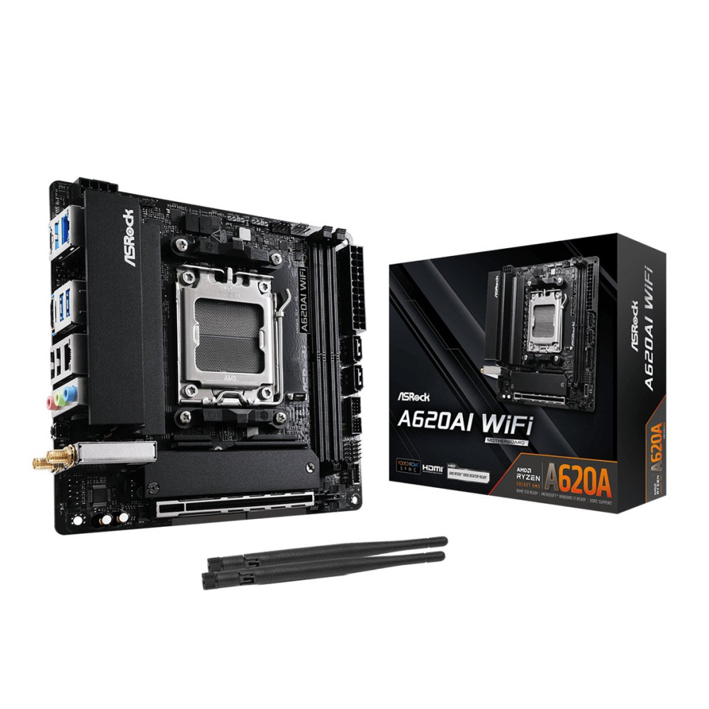 ASRock A620AI WiFi, AMD, Sockel AM5, AMD Ryzen 7000 Series, AMD Ryzen 8000 Series, AMD Ryzen 9000 Series, DDR5-SDRAM, 128 GB, DI
