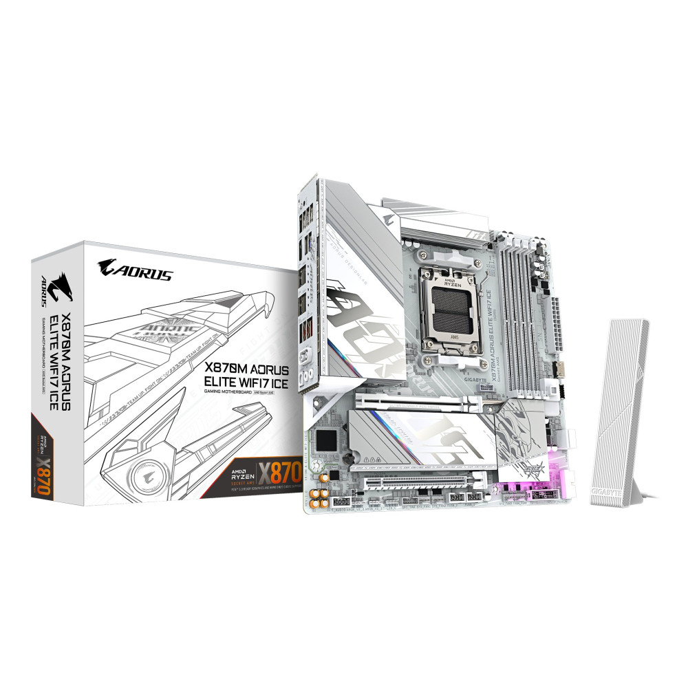 Gigabyte AORUS X870M ELITE WIFI7 ICE - Scheda madre - micro ATX - Socket AM5 - Scheda madre AMD X870 - USB-C 3.2 Gen 2x2, USB 3.