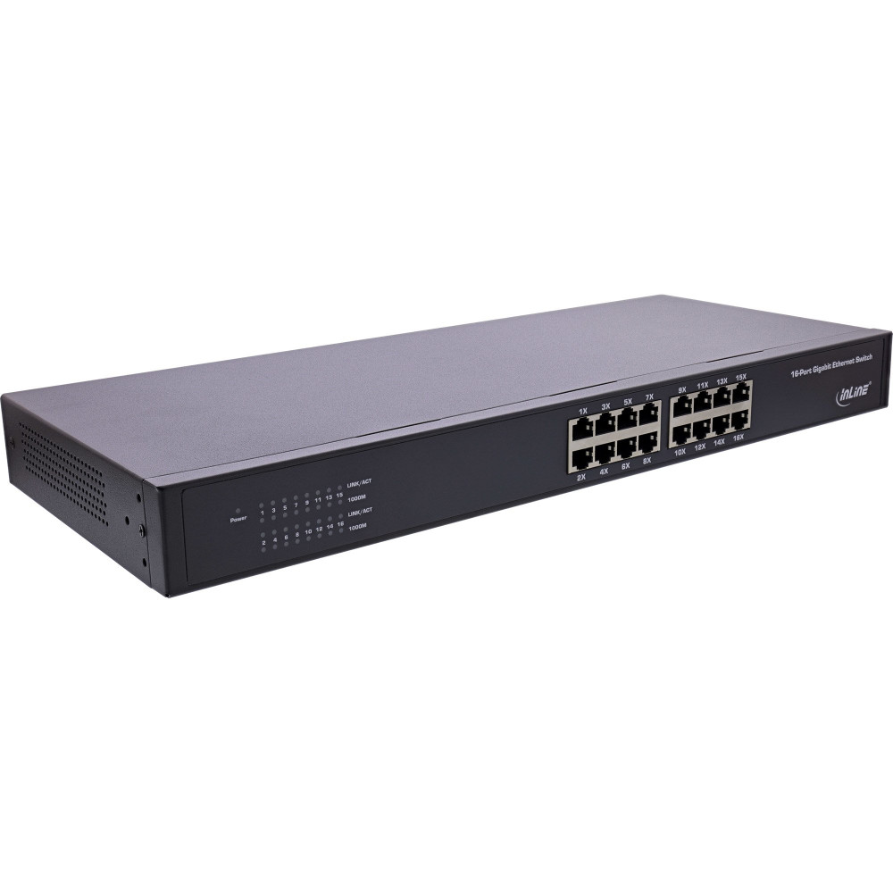 Switch di rete Gigabit a linea di produzione con 16 porte - 1Gb/s - 19" 1U - Metallo - senza ventilatore