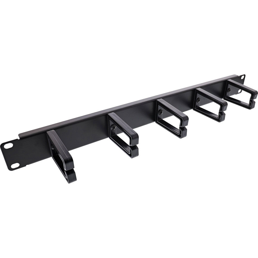 Pannello di conduzione del cavo InLine 19" - 5 ganci in plastica - RAL 9005 - nero