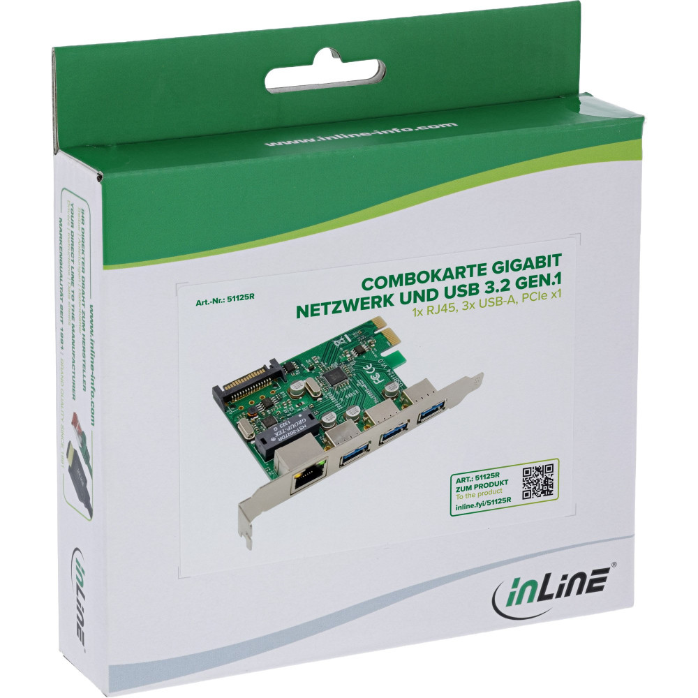 Carta di rete combinata InLine Gigabit e USB 3.2 Gen.1 - 1x RJ45 - 3x USB-A