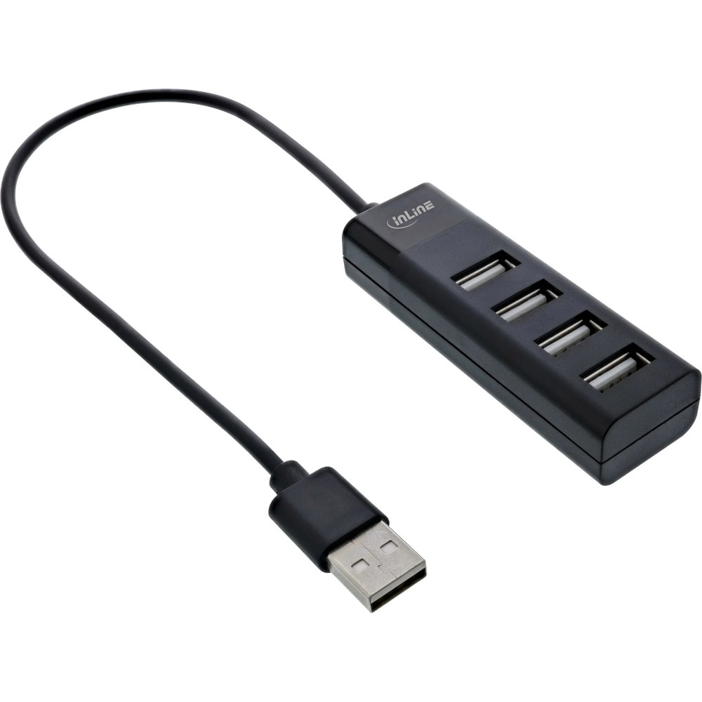 Hub USB 2.0 InLine - 4 Porta - nero - con cavo USB DC - Cavo di 30cm - slim