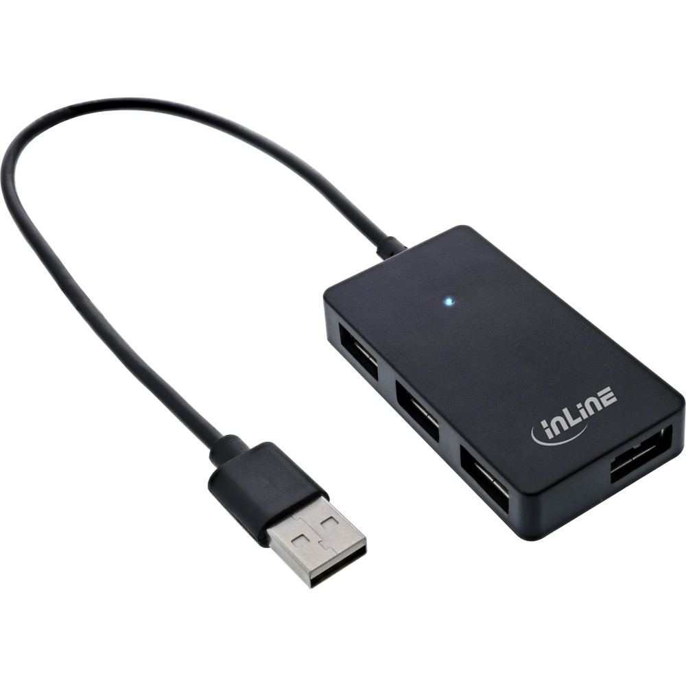 Hub USB 2.0 InLine - 4 Porta - nero - con cavo USB DC - Cavo di 30cm
