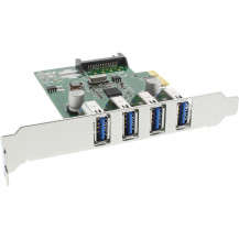 Carta di interfaccia InLine - 4x USB-A - USB 3.2 Gen.1 - PCIe - Incluso slotblech LP