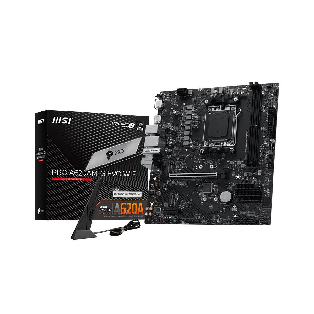 MSI Pro A620AM-G EVO WIFI, AMD, Sockel AM5, serie AMD Ryzen 7000, serie AMD Ryzen 8000, serie AMD Ryzen 9000, Sockel AM5, DDR5-S