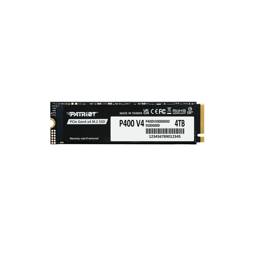 PATRIOT P400VP4TBM28H P400 V4 SSD, 4TB, M.2 2280 PCIe Gen 4x4, 6200/5200 MB/s, Black, Heatsink