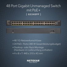 Netgear GS348PP - Non gestito - Gigabit Ethernet (10/100/1000) - Full duplex - Supporto Power over Ethernet (PoE) - Montaggio ra