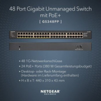 Netgear GS348PP - Non gestito - Gigabit Ethernet (10/100/1000) - Full duplex - Supporto Power over Ethernet (PoE) - Montaggio ra