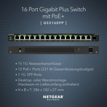 Netgear GS316EPP-100PES - Gestito - Full duplex - Supporto Power over Ethernet (PoE)