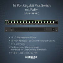 Netgear GS316EPP-100PES - Gestito - Full duplex - Supporto Power over Ethernet (PoE)