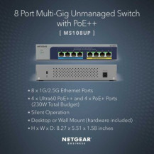 Netgear MS108UP 8-Port Ultra60 PoE++ Multi-Gigabit 2.5G Ethernet Unmanaged Switch mit 230W
