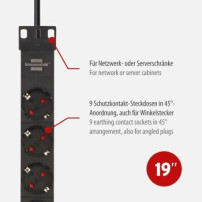 Brennenstuhl 1390007009 - 2 m - 9 presa(e) AC - Alluminio - Alluminio - Nero - 16 A - Nero