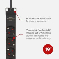 Brennenstuhl 1390007009 - 2 m - 9 presa(e) AC - Alluminio - Alluminio - Nero - 16 A - Nero