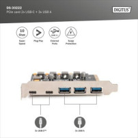 DIGITUS Scheda PCIe 2x USB-C + 3x USB A