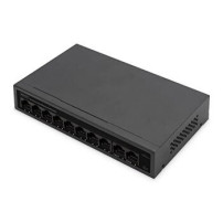 DIGITUS Switch di rete PoE Fast Ethernet a 8+2 porte, desktop, non gestito, 60 W, af/at