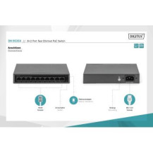 DIGITUS Switch di rete PoE Fast Ethernet a 8+2 porte, desktop, non gestito, 60 W, af/at