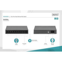 DIGITUS Switch di rete PoE Fast Ethernet a 8+2 porte, desktop, non gestito, 60 W, af/at