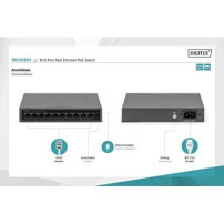 DIGITUS Switch di rete PoE Fast Ethernet a 8+2 porte, desktop, non gestito, 60 W, af/at