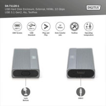 DIGITUS Alloggiamento per disco rigido USB M.2, SSD, esterno, NVMe, 10 Gbps, USB 3.1 Gen2, alluminio, senza attrezzi